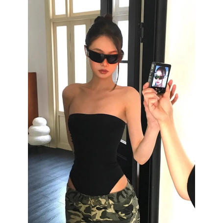 Women's Retro Y2K Mesh Cutout Bodycon Crop Top - Summer Slim-Fitting, Versatile & Youthful Sleeveless Bodysuit, Bestseller in Eu