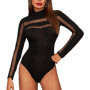 Mesh See Through Sexy Bodysuit Long Sleeve Round Neck Skinny Backless Patchwork Slim High Waist Wild Slim Rompers For Women