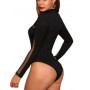 Mesh See Through Sexy Bodysuit Long Sleeve Round Neck Skinny Backless Patchwork Slim High Waist Wild Slim Rompers For Women