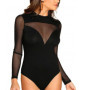 Mesh See Through Sexy Bodysuit Long Sleeve Round Neck Skinny Backless Patchwork Slim High Waist Wild Slim Rompers For Women