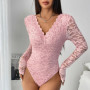 Elegant Floral Lace Shaping Bodysuit V-Neck Slimming Body Shaper Sexy Scallop Trim Women's Party Leotard Night Club Top