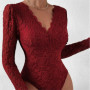 Elegant Floral Lace Shaping Bodysuit V-Neck Slimming Body Shaper Sexy Scallop Trim Women's Party Leotard Night Club Top
