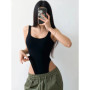 Sexy U-neck ribbed bodysuit with low cut, high waist & slim fit.Back straps & snap bottom. Perfect hot girl summer look