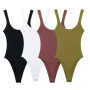 Sexy U-neck ribbed bodysuit with low cut, high waist & slim fit.Back straps & snap bottom. Perfect hot girl summer look