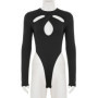 Sexy Hollow Out Bodysuits Slim Skinny Solid O-Neck Long Sleeve Rompers Women 2025 Autumn Spring Fashion Streetwear Ladies Tops