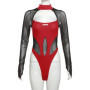 2025 New Vintage Dark Sheer Mesh Patchwork Cyber Y2k Bodysuits Hollow Out Bodycon T-shirt Women Gothic Punk Long Sleeve Bodysuit