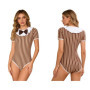 Women Bow Striped Bodysuit Shirts for Sleepwear Party Short Sleeve Buttoned Crotch Leotard Sleeping Pajamas Nightgown Loungewear