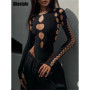 Shestyle Black Hollow Out Design Body for Women Cold Shoulder High Waist Sexy Halloween Hot Lady Bodysuits New-Found Top Solid