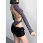 European American Ins Style Tight Sexy Slim Basic Top Summer Pure Desire Spicy Girl Big Backless Long Sleeved Bodysuits XNBC