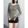 European American Ins Style Tight Sexy Slim Basic Top Summer Pure Desire Spicy Girl Big Backless Long Sleeved Bodysuits XNBC