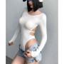 European American Ins Style Tight Sexy Slim Basic Top Summer Pure Desire Spicy Girl Big Backless Long Sleeved Bodysuits XNBC
