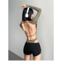 European American Ins Style Tight Sexy Slim Basic Top Summer Pure Desire Spicy Girl Big Backless Long Sleeved Bodysuits XNBC