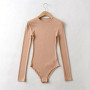 Women's Crew Neck Ribbed Slinky Long Sleeve Bodysuit Cotton Materials 8 Colors