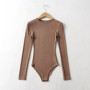 Women's Crew Neck Ribbed Slinky Long Sleeve Bodysuit Cotton Materials 8 Colors
