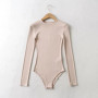 Women's Crew Neck Ribbed Slinky Long Sleeve Bodysuit Cotton Materials 8 Colors