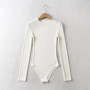 Women's Crew Neck Ribbed Slinky Long Sleeve Bodysuit Cotton Materials 8 Colors