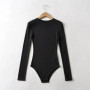 Women's Crew Neck Ribbed Slinky Long Sleeve Bodysuit Cotton Materials 8 Colors