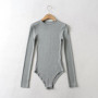 Women's Crew Neck Ribbed Slinky Long Sleeve Bodysuit Cotton Materials 8 Colors