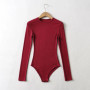 Women's Crew Neck Ribbed Slinky Long Sleeve Bodysuit Cotton Materials 8 Colors