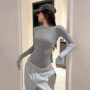 Women's Crew Neck Ribbed Slinky Long Sleeve Bodysuit Cotton Materials 8 Colors