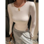 Women's Crew Neck Ribbed Slinky Long Sleeve Bodysuit Cotton Materials 8 Colors