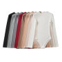 Women's Crew Neck Ribbed Slinky Long Sleeve Bodysuit Cotton Materials 8 Colors
