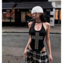 Kimutomo Bodysuits Women Criss Halter Sexy Slim Fashion Grunge Gothic Vintage Y2k Aesthetic Harajuku Rompers Jumpsuits