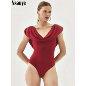 Nsauye Summer 2026 Women Fashion Sexy V Neck High Waisted Red Night Club Bodysuit Tops Y2K Overalls Skinny One Pieces Rompers