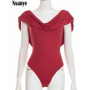 Nsauye Summer 2026 Women Fashion Sexy V Neck High Waisted Red Night Club Bodysuit Tops Y2K Overalls Skinny One Pieces Rompers