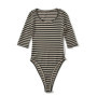 2205 Sexy Black Beige Horizontal Stripes Half Sleeve Bodysuit Woman O neck Tight Short Jumpsuit Slim fit Rompers Playsuits