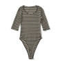 2205 Sexy Black Beige Horizontal Stripes Half Sleeve Bodysuit Woman O neck Tight Short Jumpsuit Slim fit Rompers Playsuits