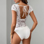 Benuynffy Deep V-neck Sexy White Lace Bodysuit Women 2025 Summer New Cap Sleeve Tie Backless Club Party One Piece Body Top