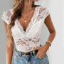 Benuynffy Deep V-neck Sexy White Lace Bodysuit Women 2025 Summer New Cap Sleeve Tie Backless Club Party One Piece Body Top