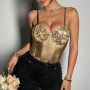Womens Sparkly Silver Thong Bodysuit Satin Sequin jumpsuit Adjustable Strap Going Out Night Club Party female sexy outfit