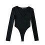 Women's Bodysuit Sexy V-neck Long Sleeve Bottom Shirt Gymnastic Yoga One-pieces Rave Festival Outfit Party Club Lingerie Tops