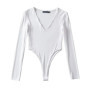 Women's Bodysuit Sexy V-neck Long Sleeve Bottom Shirt Gymnastic Yoga One-pieces Rave Festival Outfit Party Club Lingerie Tops