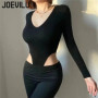 Women's Bodysuit Sexy V-neck Long Sleeve Bottom Shirt Gymnastic Yoga One-pieces Rave Festival Outfit Party Club Lingerie Tops