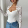 Spring Autumn V Neck Lace T Shirts For Women Elegant Slim Tops Sexy Female Long Sleeve T-Shirts Commute Lady Shirt