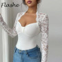 Spring Autumn V Neck Lace T Shirts For Women Elegant Slim Tops Sexy Female Long Sleeve T-Shirts Commute Lady Shirt
