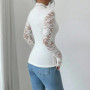 Spring Autumn V Neck Lace T Shirts For Women Elegant Slim Tops Sexy Female Long Sleeve T-Shirts Commute Lady Shirt