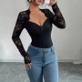 Spring Autumn V Neck Lace T Shirts For Women Elegant Slim Tops Sexy Female Long Sleeve T-Shirts Commute Lady Shirt