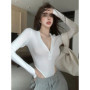 Sexy Long Sleeve Bodysuit Women Basic Bodycon V Neck T Shirt Solid Color Playsuit Ladies Korean Fashion New