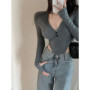 Sexy Long Sleeve Bodysuit Women Basic Bodycon V Neck T Shirt Solid Color Playsuit Ladies Korean Fashion New