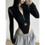 Sexy See Through Bodysuit Women Dark Gothic Streetwear Emo Alternative Grunge Y2k Long Sleeve O-neck High Waist Jumpsuit