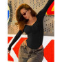 BOOFEENAA Basic Low-cut Long Sleeve Bodysuits Woman Tops Fall Winter Clothing Trending 2025 C95-BE18