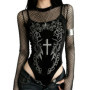 AltGoth Streetwear Dark Gothic Bodysuit Women Cyber Punk Y2k Harajuku Aesthetic Emo Alternative Grunge Printed Velvet Jumpsuit