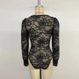 Benuynffy Deep V-neck Sexy Button Front Lace Body Top Women's Autumn 2025 Retro Elegant Long Sleeve OL Club Party wear Bodysuit