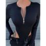Women Long Sleeve Bodysuits Zip Up Thong Leotard Body Top Summer Fall Sexy Bodysuit Shirts Clubwear