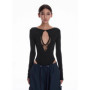 Women Sexy Black Hollow-Out Top Spring Autumn New Lace Bodysuit Jumpsuits