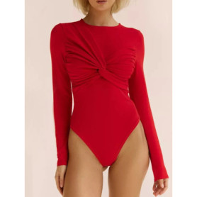 Aoaiiys Fashion Rompers Women O Neck Long Sleeve Solid Bodysuit Fashion Pleated Slim Sexy Jumpsuit 2026 Spring Women's Clothing